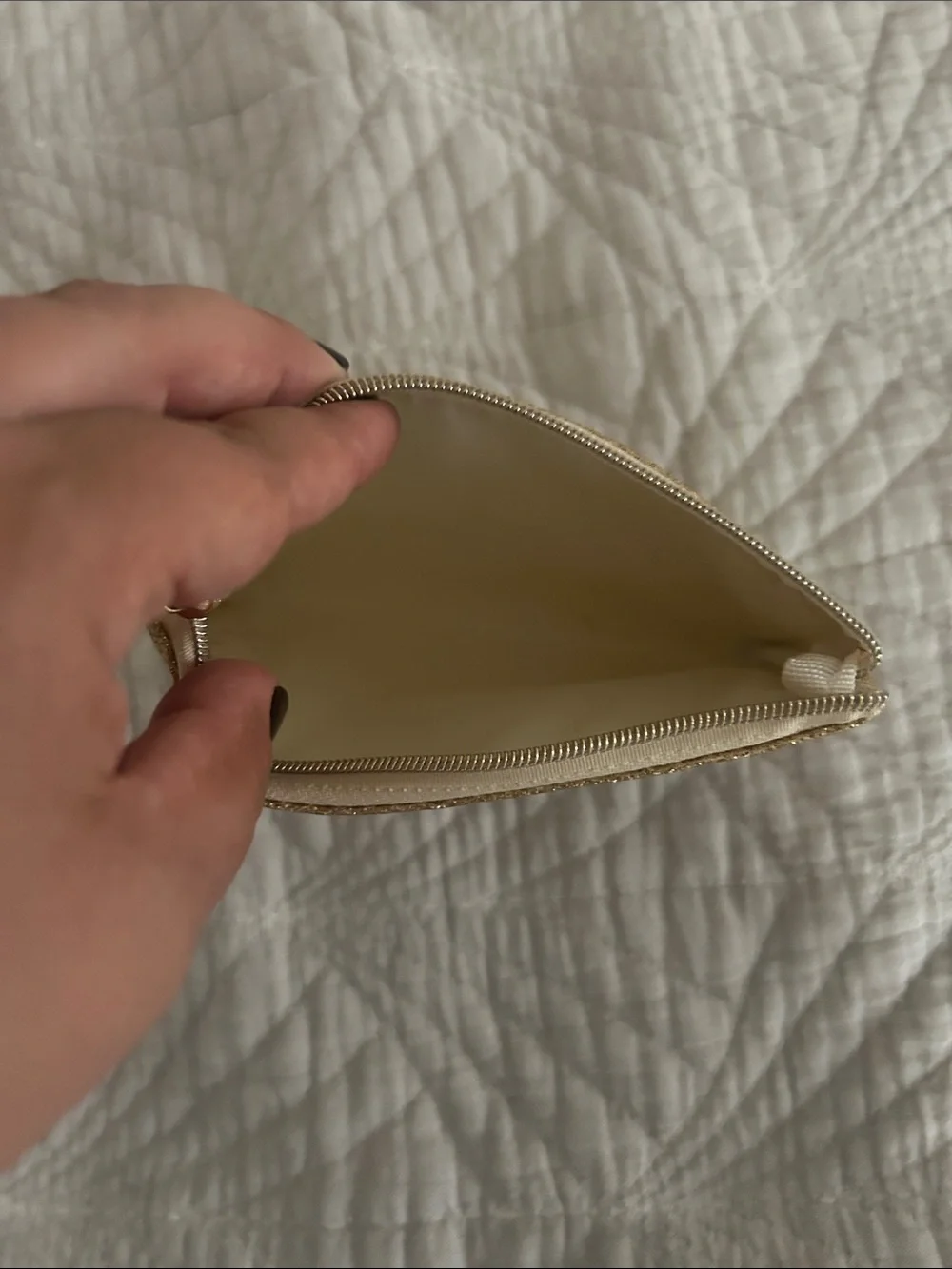 Ellen Tracy Gold Glitter Zip Pouch NWOT